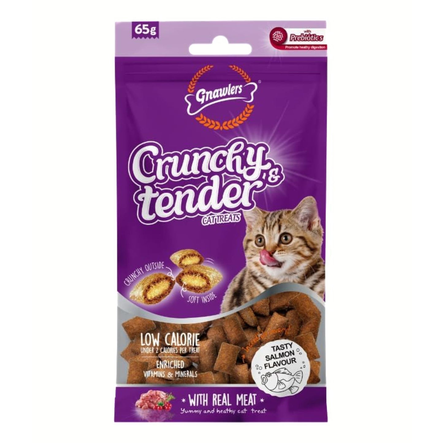 Gnawlers Crunchy & Tender Cat Treats Salmon Flavor - 65g
