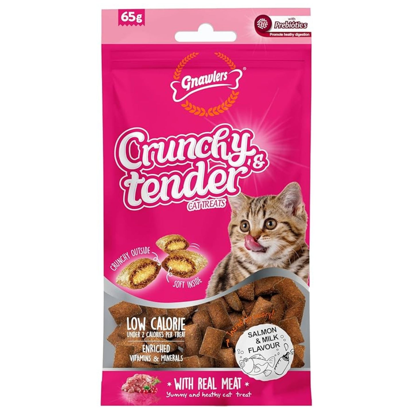 Gnawlers Crunchy & Tender Cat Treats Salmon & Milk Flavor - 65g