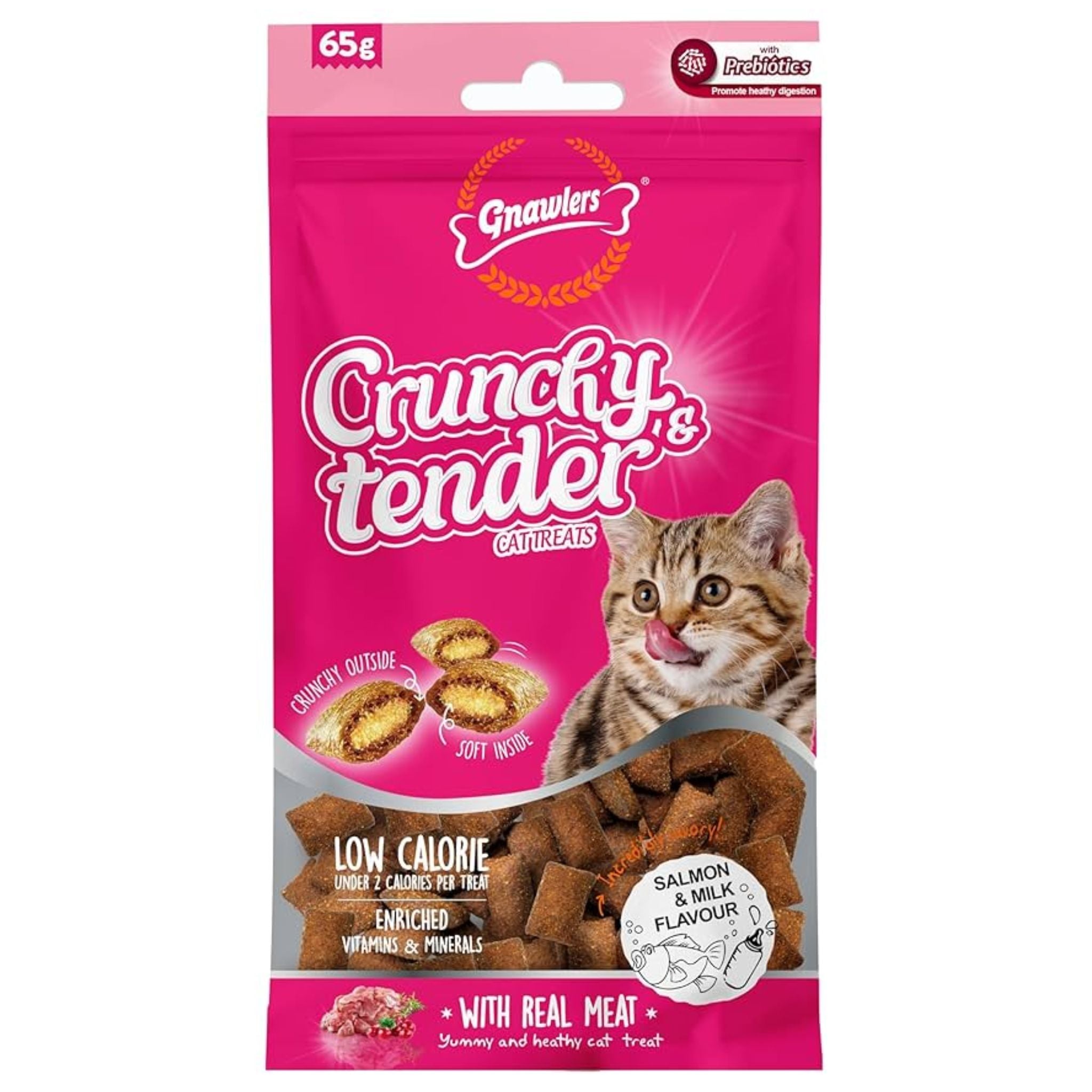 Gnawlers Crunchy & Tender Cat Treats Salmon & Milk Flavor - 65g
