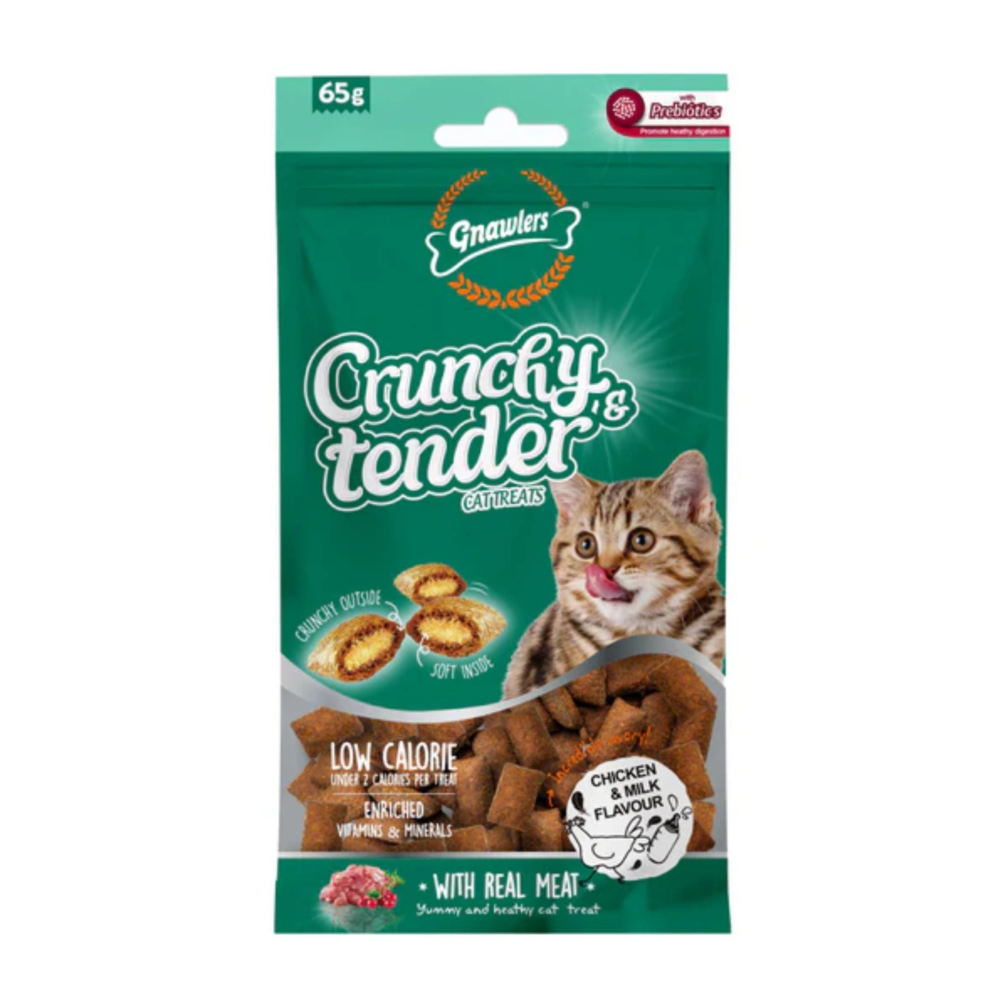 Gnawlers Crunchy & Tender Cat Treats Chicken & Milk Flavor - 65g