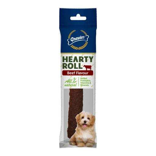 Gnawlers Hearty Roll Dog Treat Beef - 40g