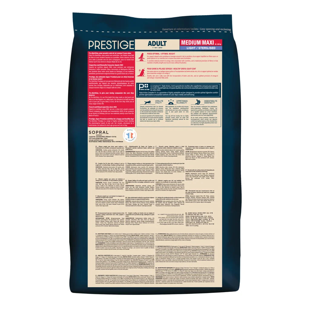 Pro Nutrition Prestige Dog Adult Dry Food Medium/Maxi Light Sterilized