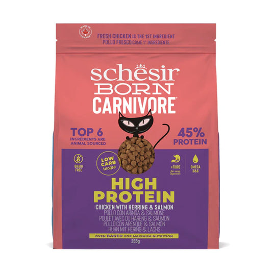 Schesir Born Carnivore Grain Free Oven Baked Dry Food For Cat - Chicken & Herring 255g