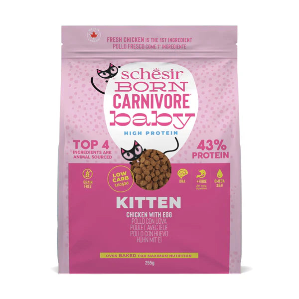 Schesir Born Carnivore Grain Free Oven Baked Dry Food For Kitten - Chicken & Egg 255g