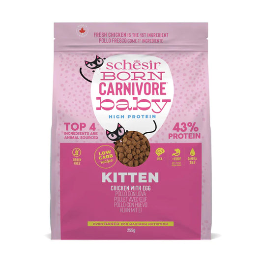 Schesir Born Carnivore Grain Free Oven Baked Dry Food For Kitten - Chicken & Egg 255g