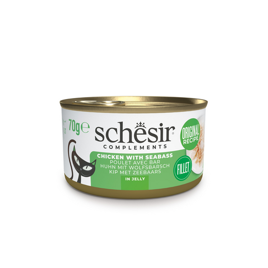 Schesir Complements Cat Wet Food in Jelly Can- Chicken With Seabass 70g