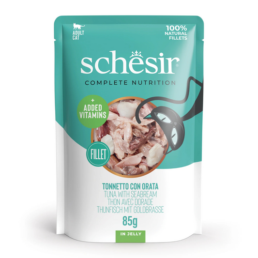 Schesir Complete & Balanced Nutrition Wet Cat Food in Jelly Pouch- Tuna With Seabreem 85g