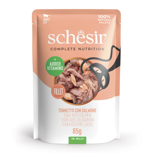 Schesir Complete & Balanced Nutrition Wet Cat Food in Jelly Pouch- Tuna With Salmon 85g