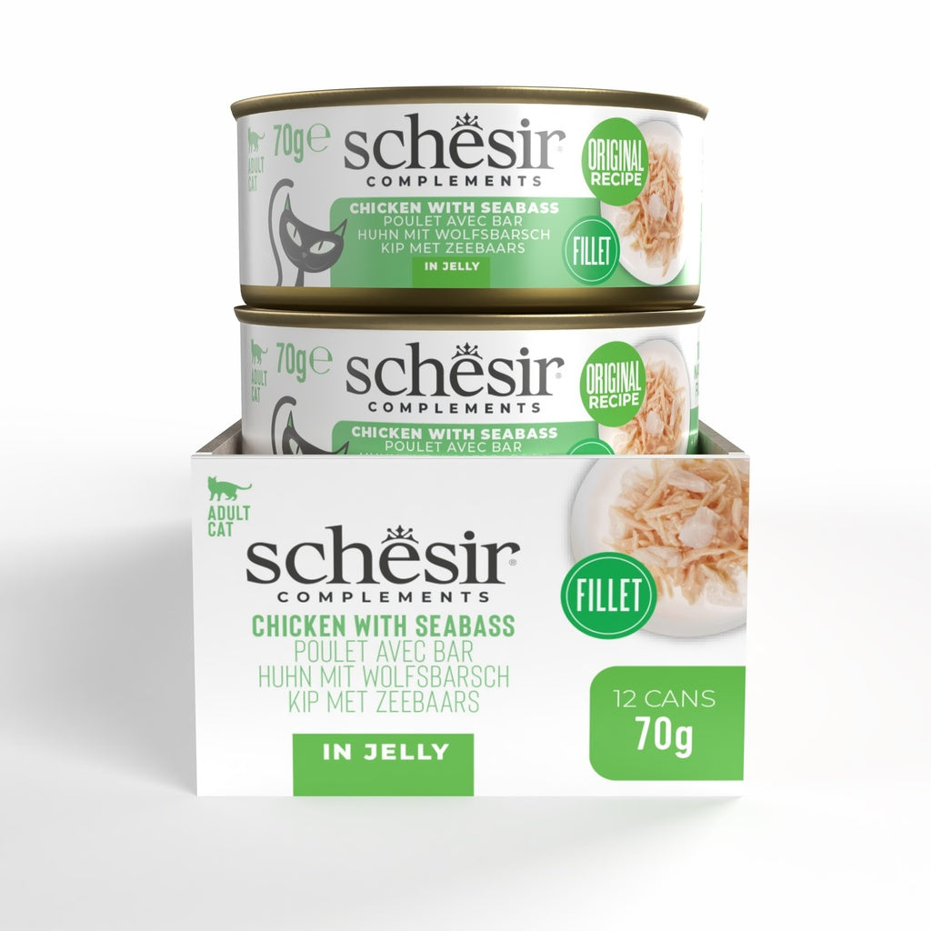Schesir Complements Cat Wet Food in Jelly Can- Chicken With Seabass 70g
