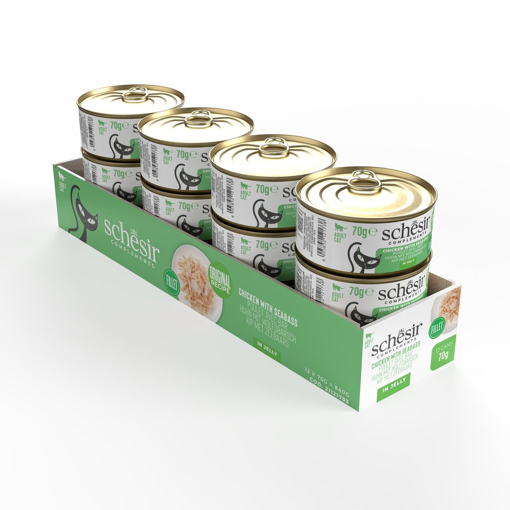 Schesir Complements Cat Wet Food in Jelly Can- Chicken With Seabass 70g