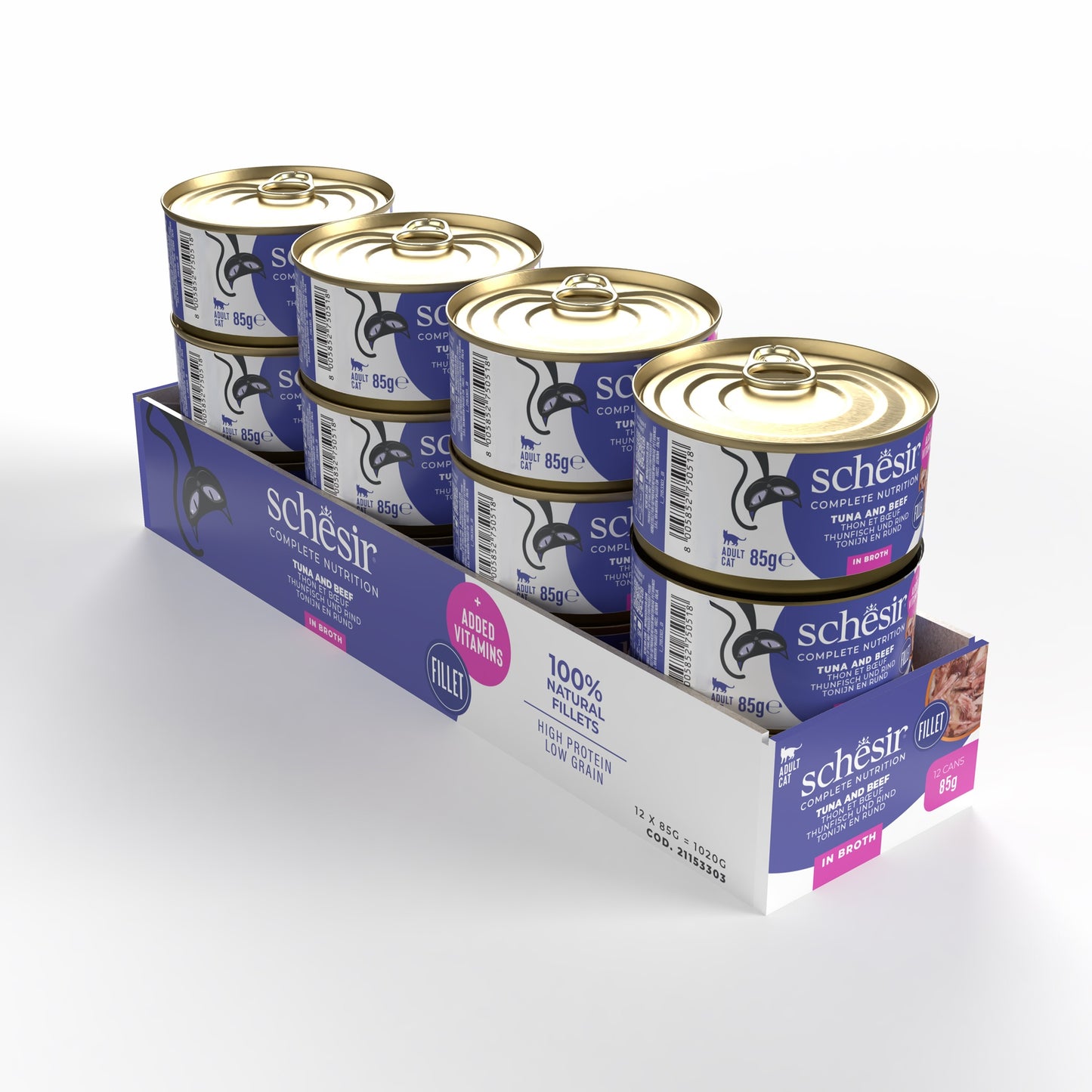 Schesir Complete & Balanced Nutrition Wet Cat Food in Broth Can- Tuna With Beef 85g