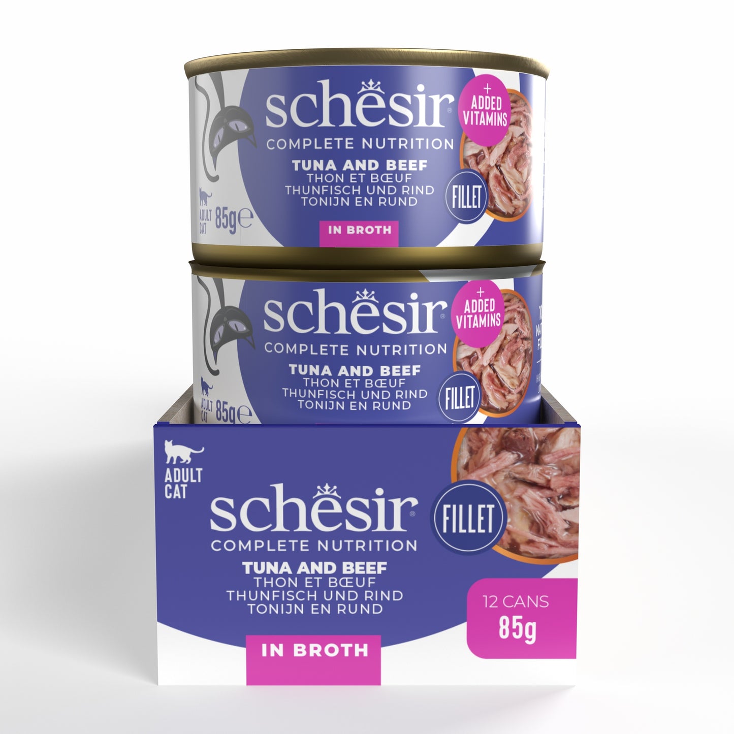 Schesir Complete & Balanced Nutrition Wet Cat Food in Broth Can- Tuna With Beef 85g