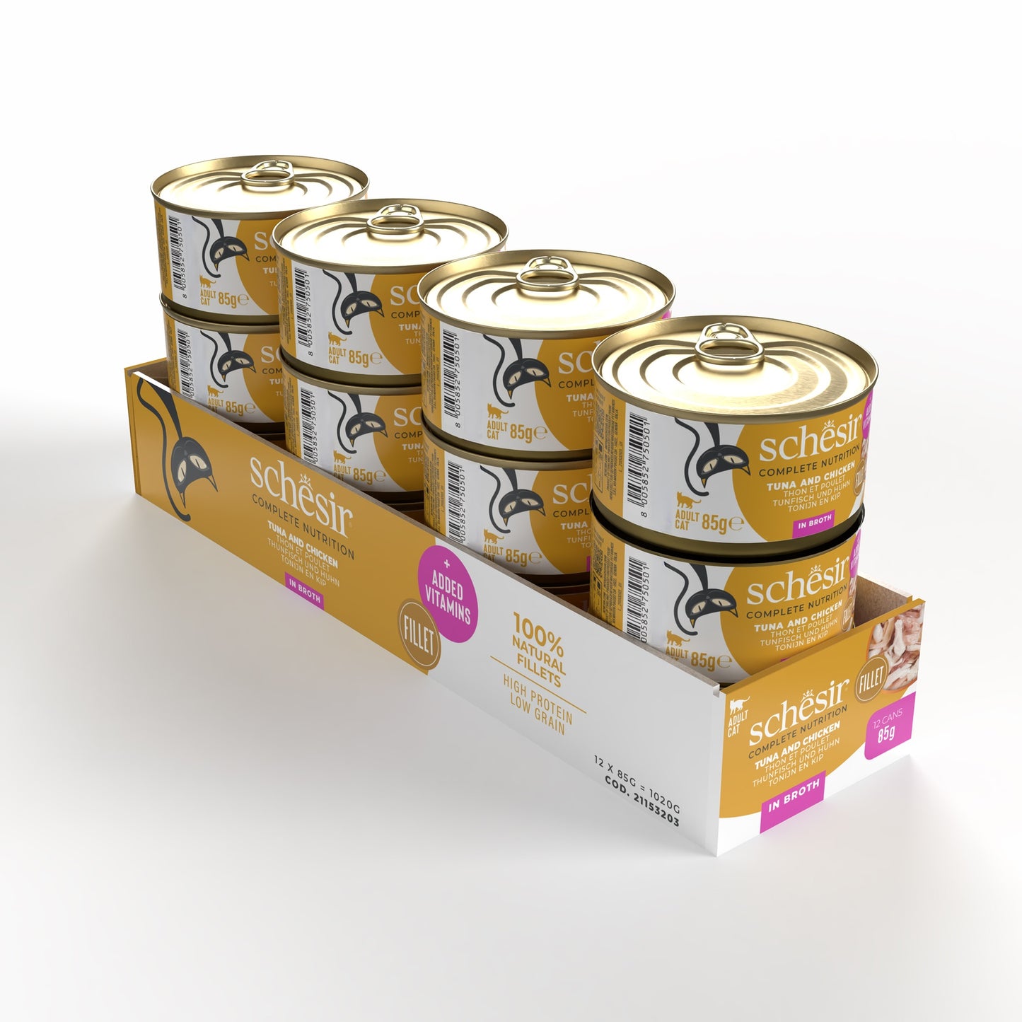 Schesir Complete & Balanced Nutrition Wet Cat Food in Broth Can- Tuna With Chicken 85g
