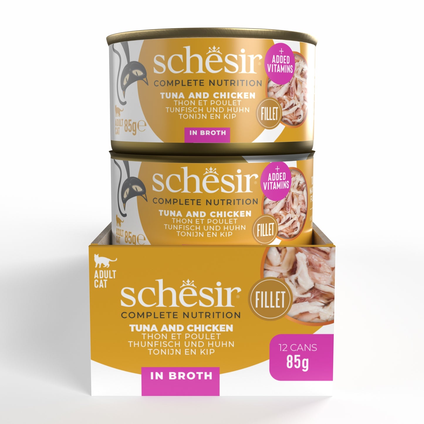 Schesir Complete & Balanced Nutrition Wet Cat Food in Broth Can- Tuna With Chicken 85g