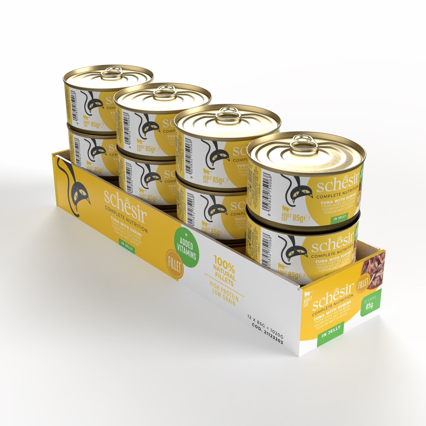 Schesir Complete & Balanced Nutrition Wet Cat Food in Jelly Can- Tuna With Surimi 85g