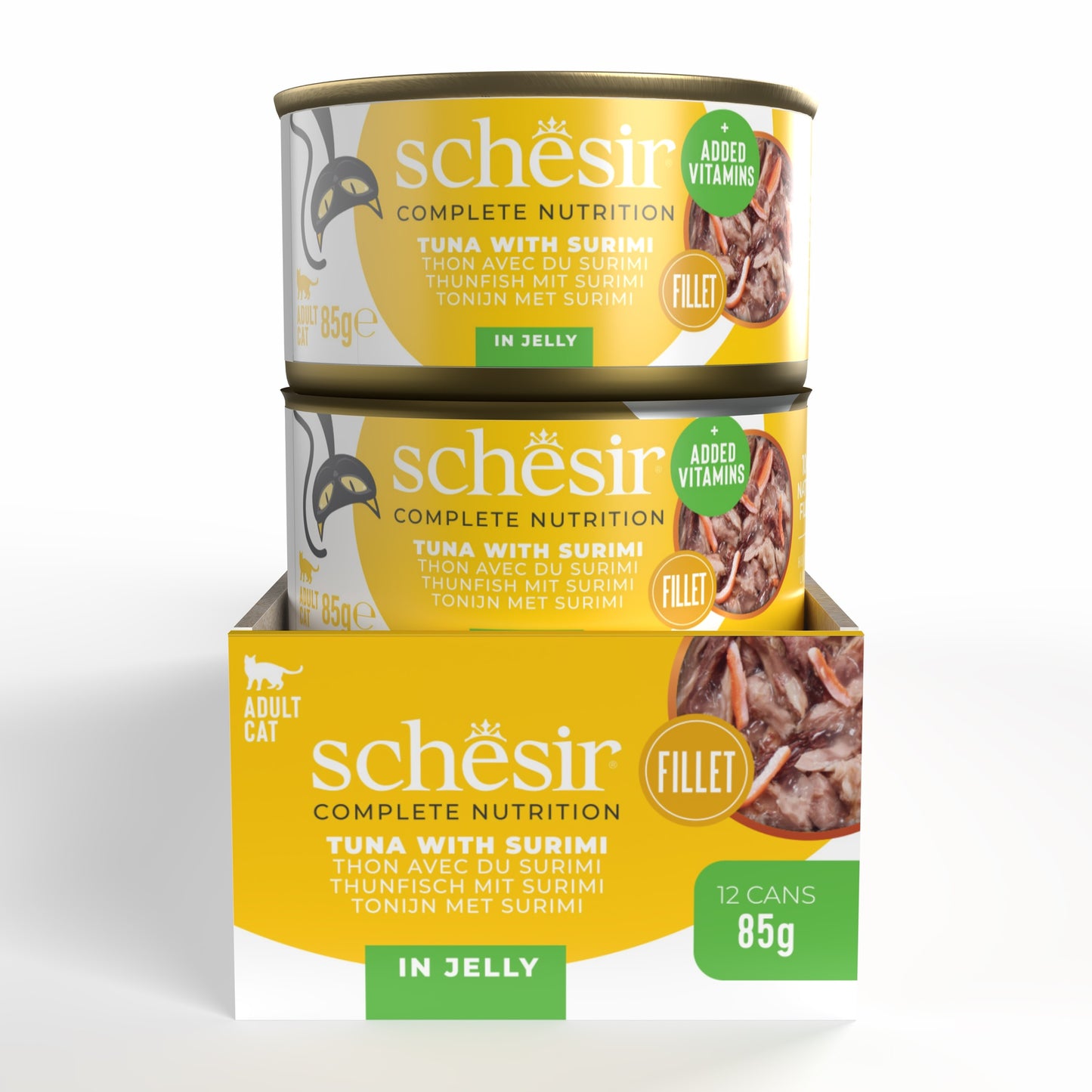 Schesir Complete & Balanced Nutrition Wet Cat Food in Jelly Can- Tuna With Surimi 85g