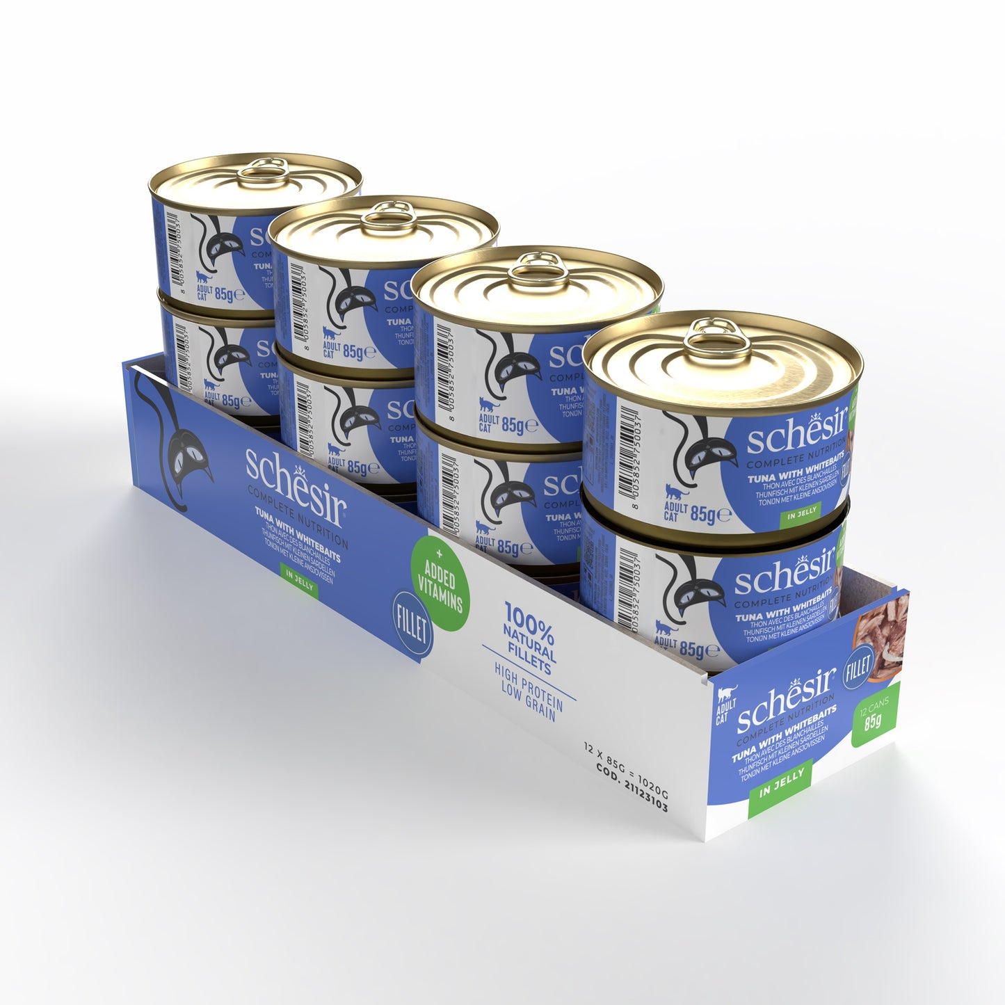 Schesir Complete & Balanced Nutrition Wet Cat Food in Jelly Can- Tuna With Whitebait 85g