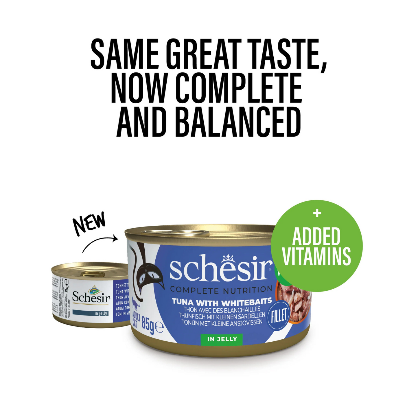 Schesir Complete & Balanced Nutrition Wet Cat Food in Jelly Can- Tuna With Whitebait 85g