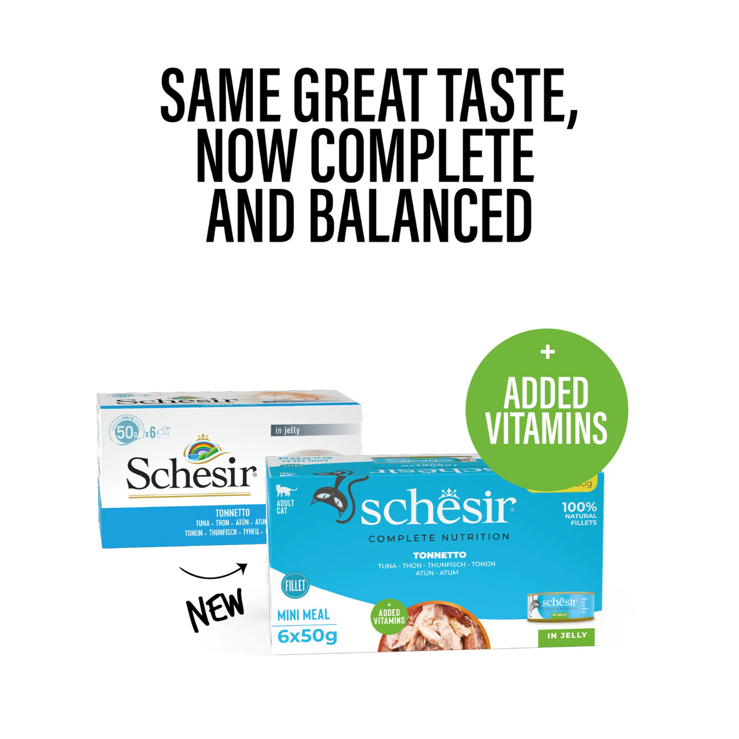 Schesir Complete & Balanced Nutrition Wet Cat Food in Jelly Can[Multi pack]- Tuna-(6X50g)