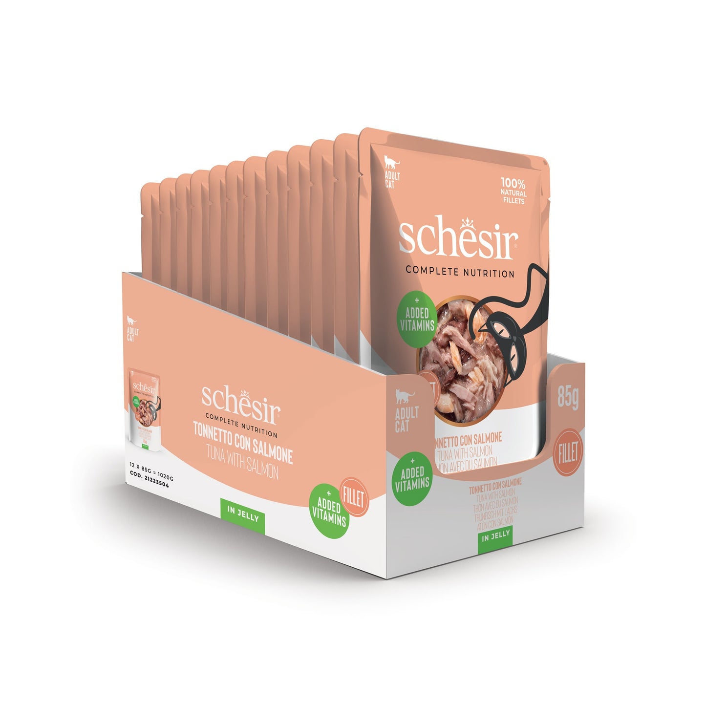 Schesir Complete & Balanced Nutrition Wet Cat Food in Jelly Pouch- Tuna With Salmon 85g