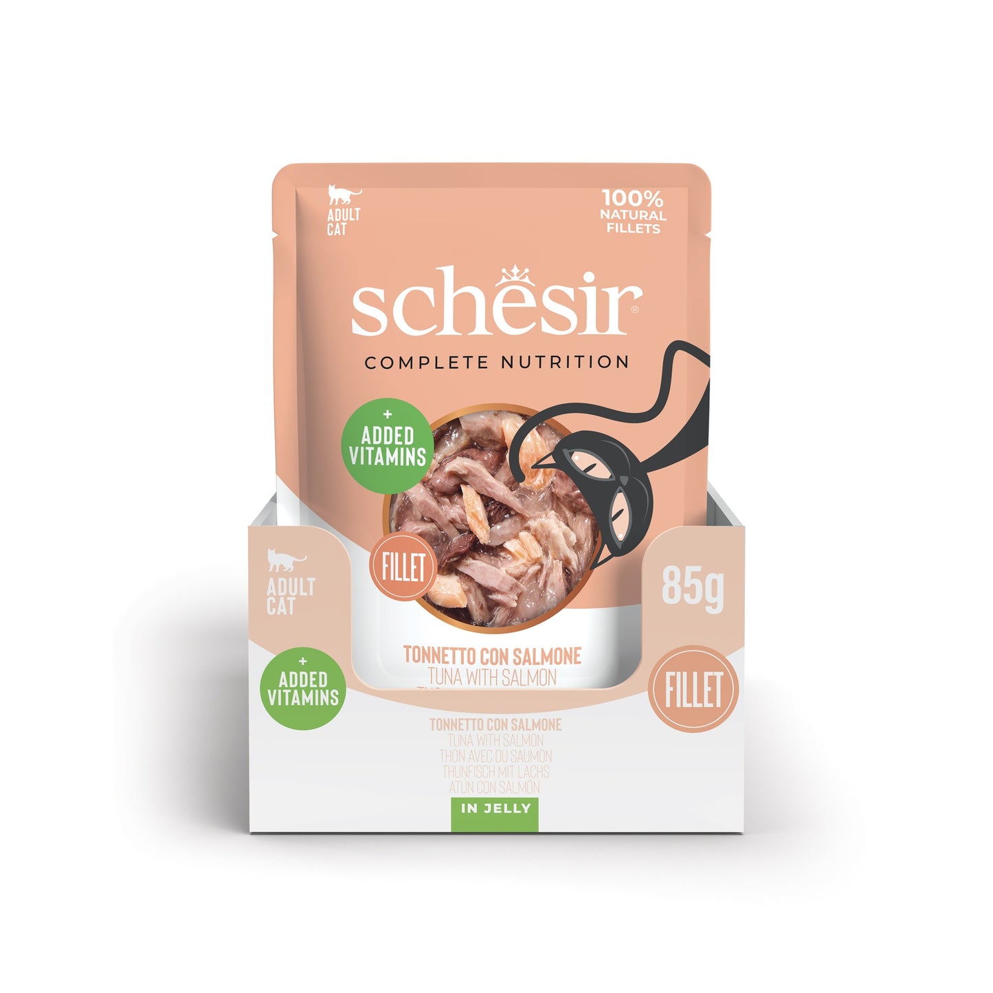 Schesir Complete & Balanced Nutrition Wet Cat Food in Jelly Pouch- Tuna With Salmon 85g