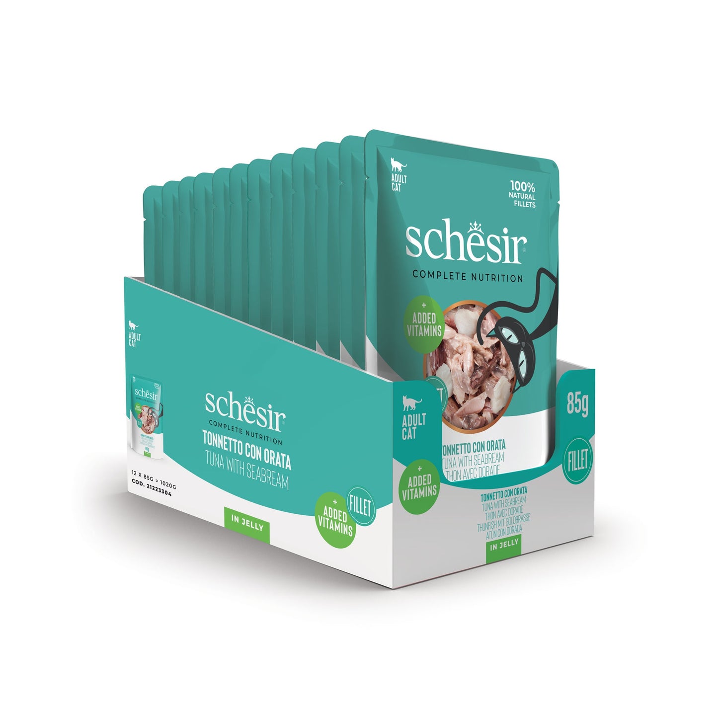 Schesir Complete & Balanced Nutrition Wet Cat Food in Jelly Pouch- Tuna With Seabreem 85g
