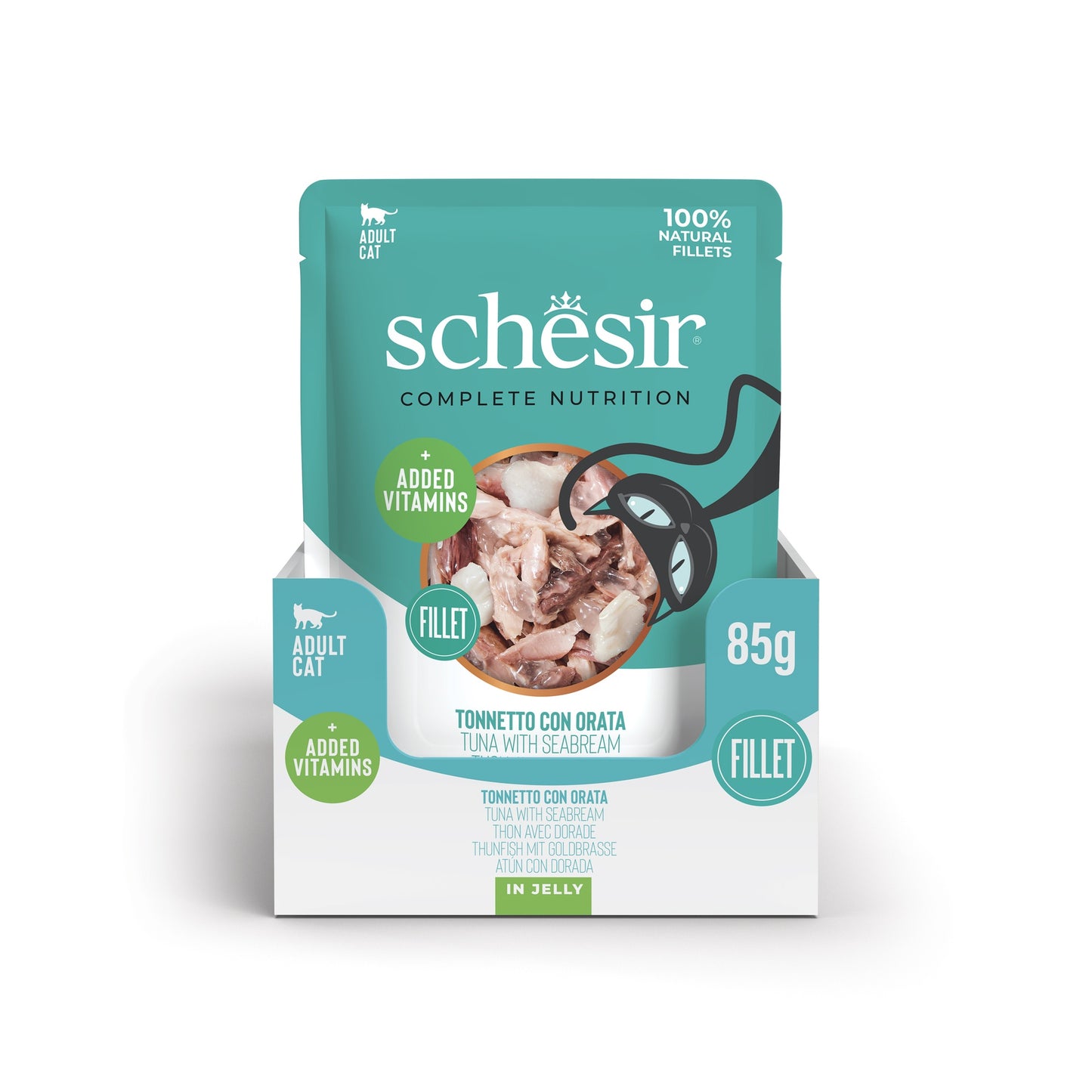 Schesir Complete & Balanced Nutrition Wet Cat Food in Jelly Pouch- Tuna With Seabreem 85g