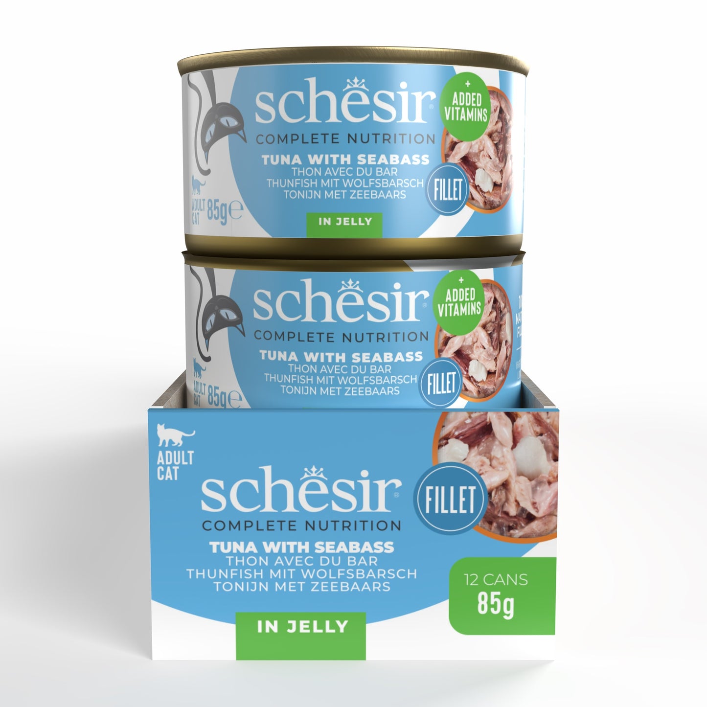 Schesir Complete & Balanced Nutrition Wet Cat Food in Jelly Can- Tuna With Seabass 85g