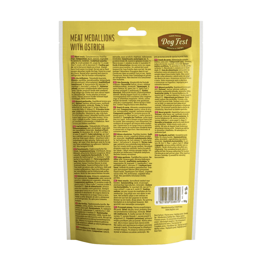 Dog Fest Medallions with Ostrich for Adult Dogs – 90g