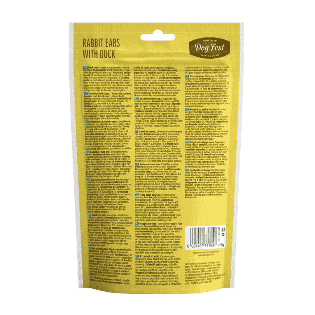 Dog Fest Rabbit Ears with Duck for Adult Dogs – 90g (3.17oz)