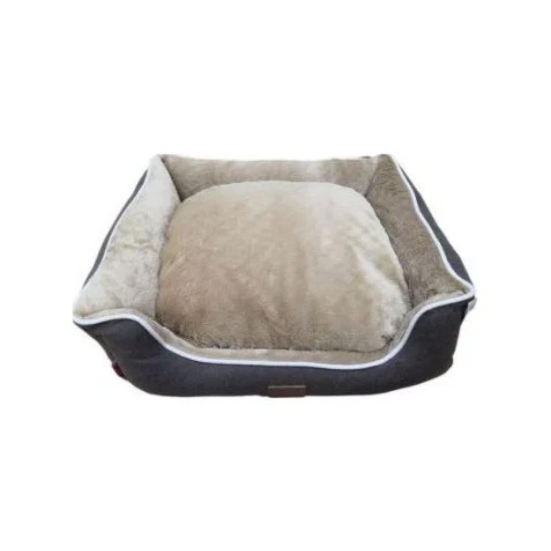 Catry Velvet Pet Cushion – 50x40x14cm Black & Beige Bed