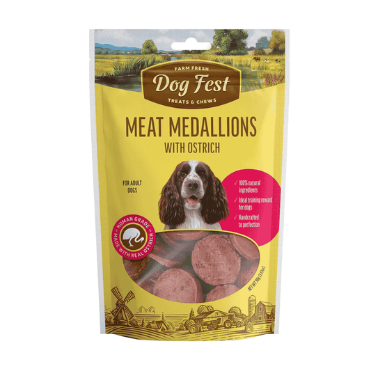Dog Fest Medallions with Ostrich for Adult Dogs – 90g