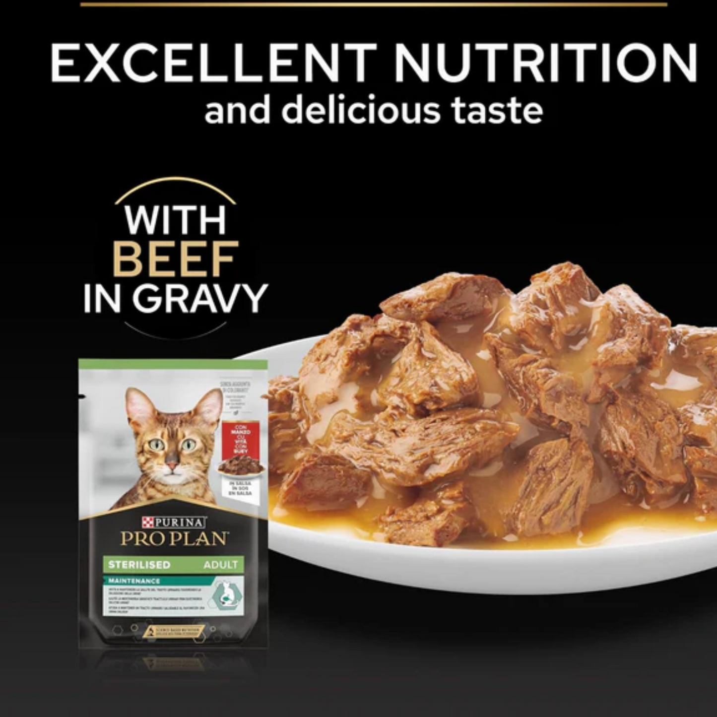 Purina Pro Plan Sterilised Wet Cat Food with Beef Grilled in Gravy, 26 x 85g