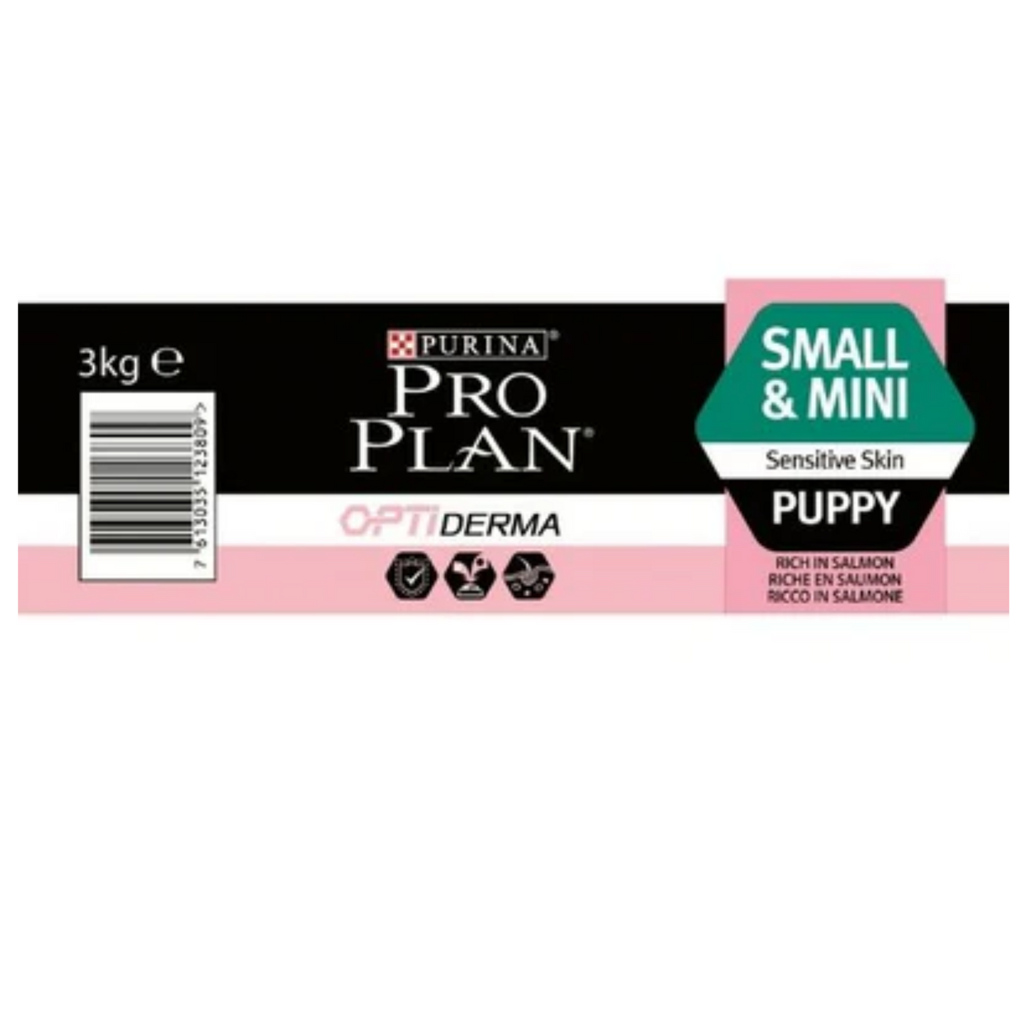 Purina Pro Plan dog food package for small and mini puppies on a white background