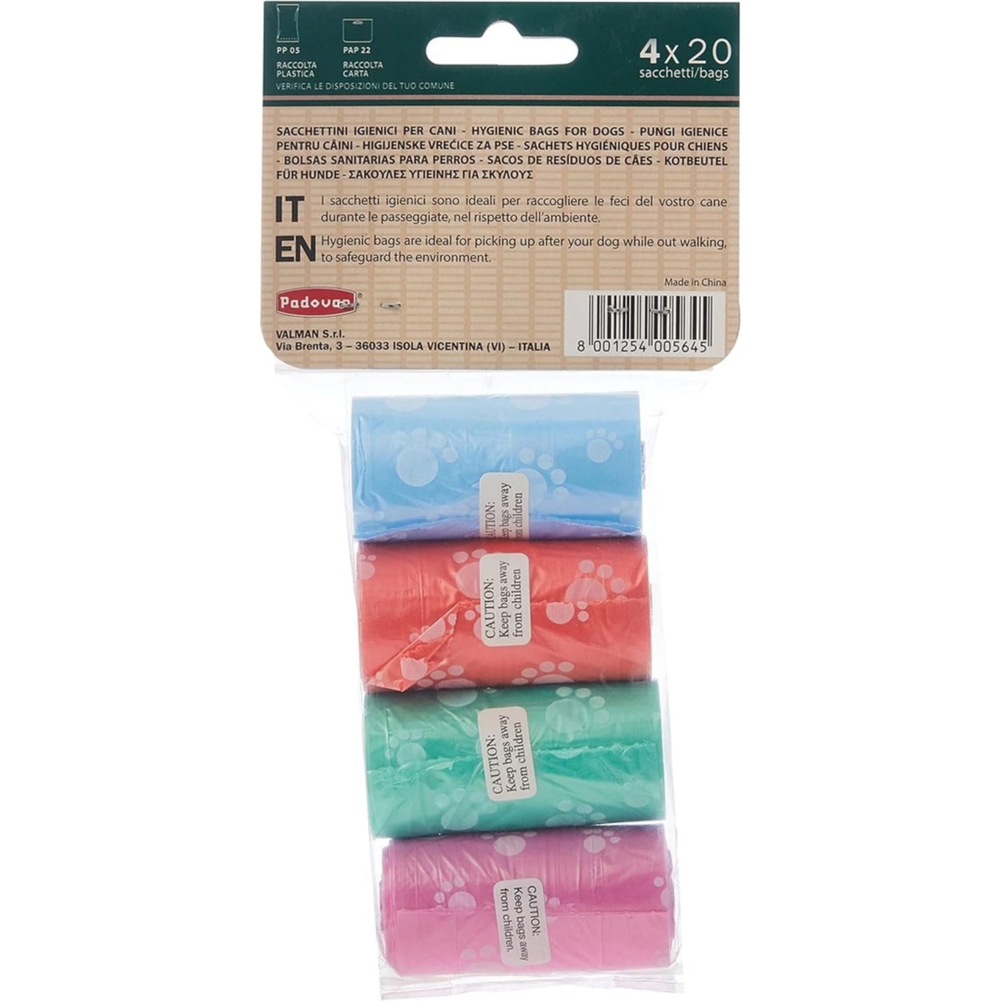 Padovan Waste Bags Mixed Colours – Leak-Proof 4 Roll Set