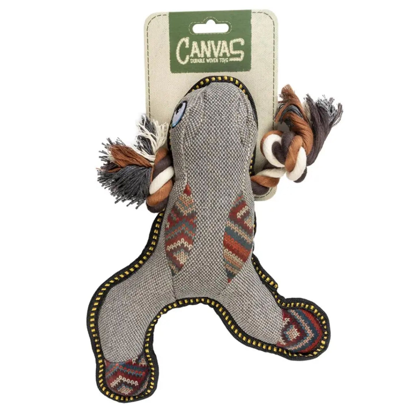 Duvo+ Canvas Frog Dog Squeaky Plush Toy Grey - 30x27x7cm