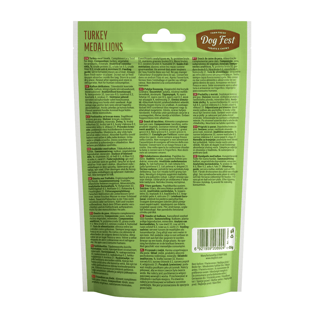 Dog Fest Turkey Medallions for Small Breeds – 55g