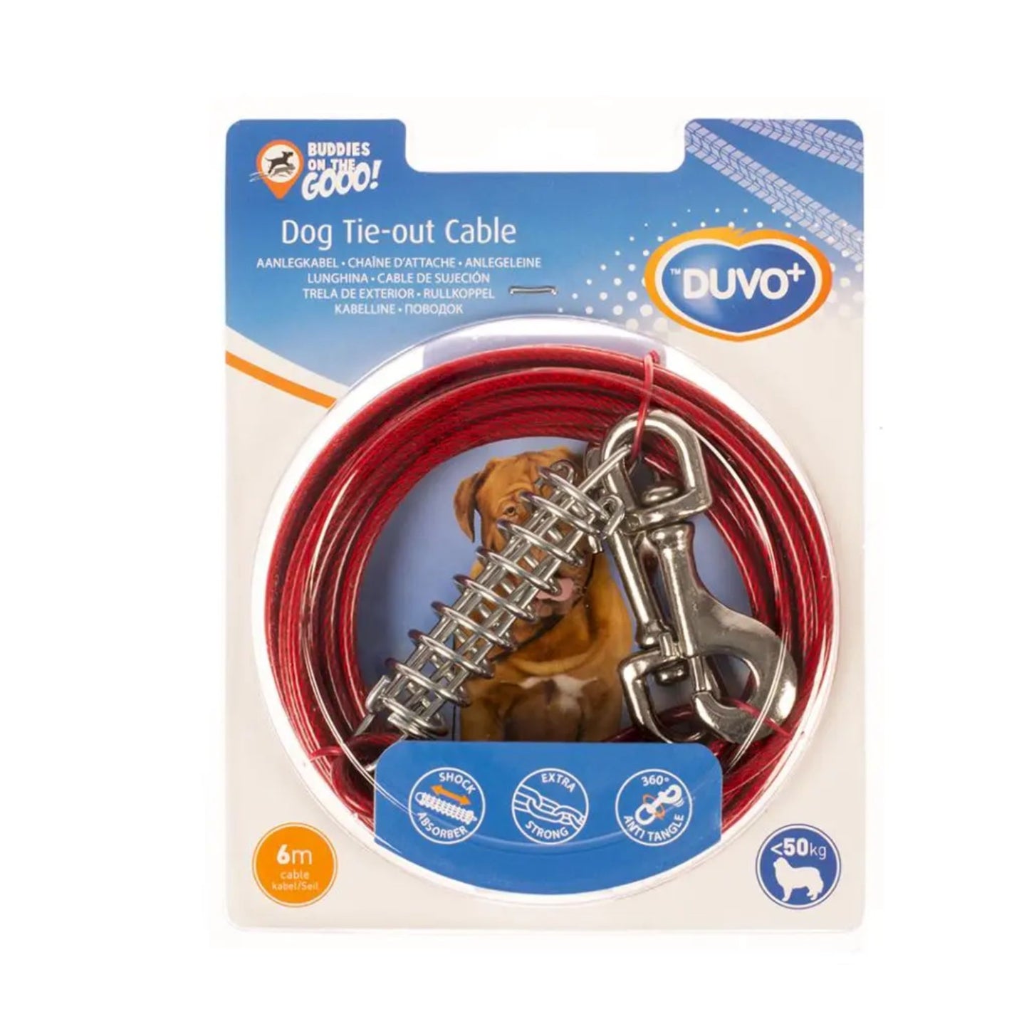 Duvo+ Heavy Duty Tie-Out Cable Red – 6M With Spring for Dogs