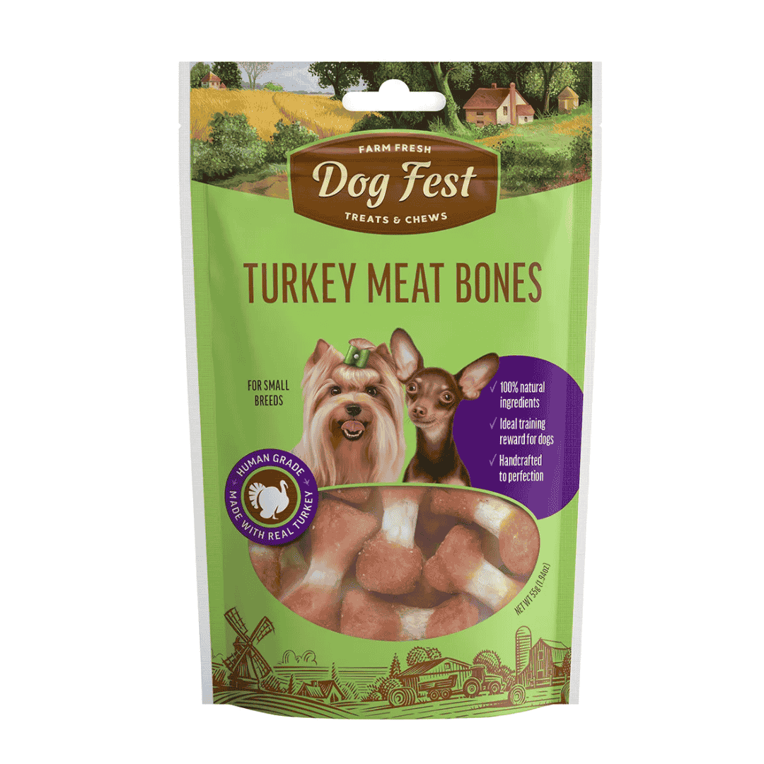 Dog Fest Turkey Meat Bones for Small Breeds – 55g