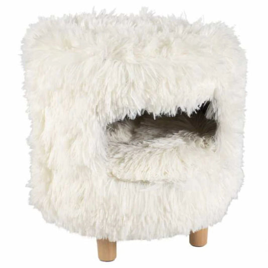 Duvo+ Cat House White Long Plush 31x31x34cm