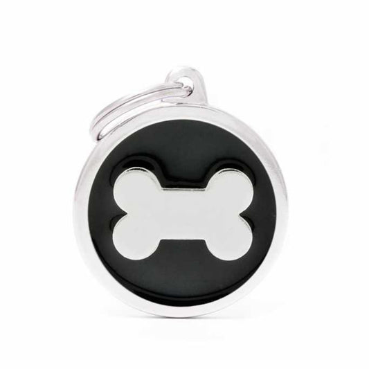 My Family Classic Big Black Circle With Bone Dog ID Tag