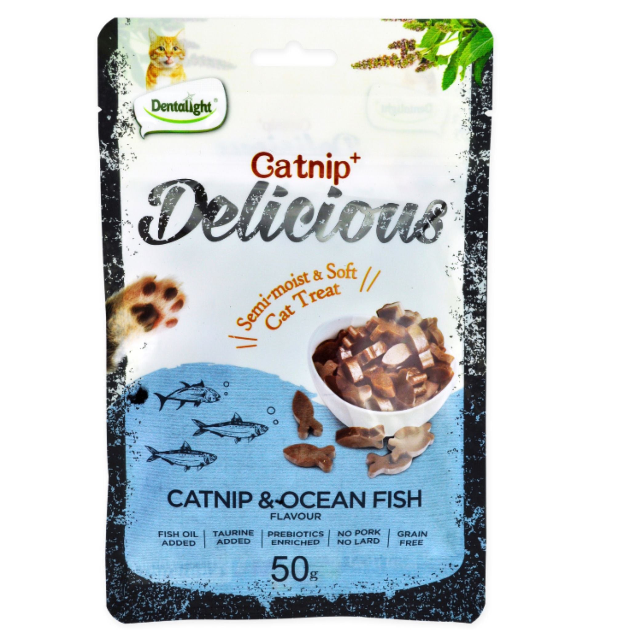 Dentalight Semi Moist & Soft Cat Treat With Catnip & Ocean Fish - 50g