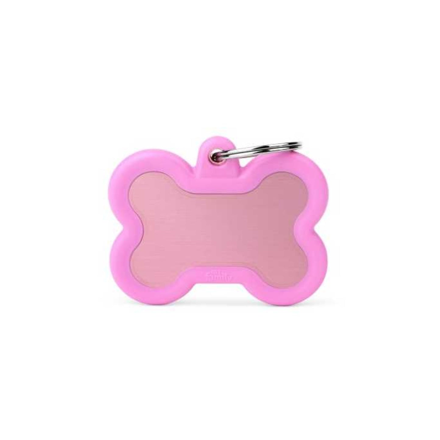 My Family Pink Aluminum Rubber Bone Dog Id Tag - Pink