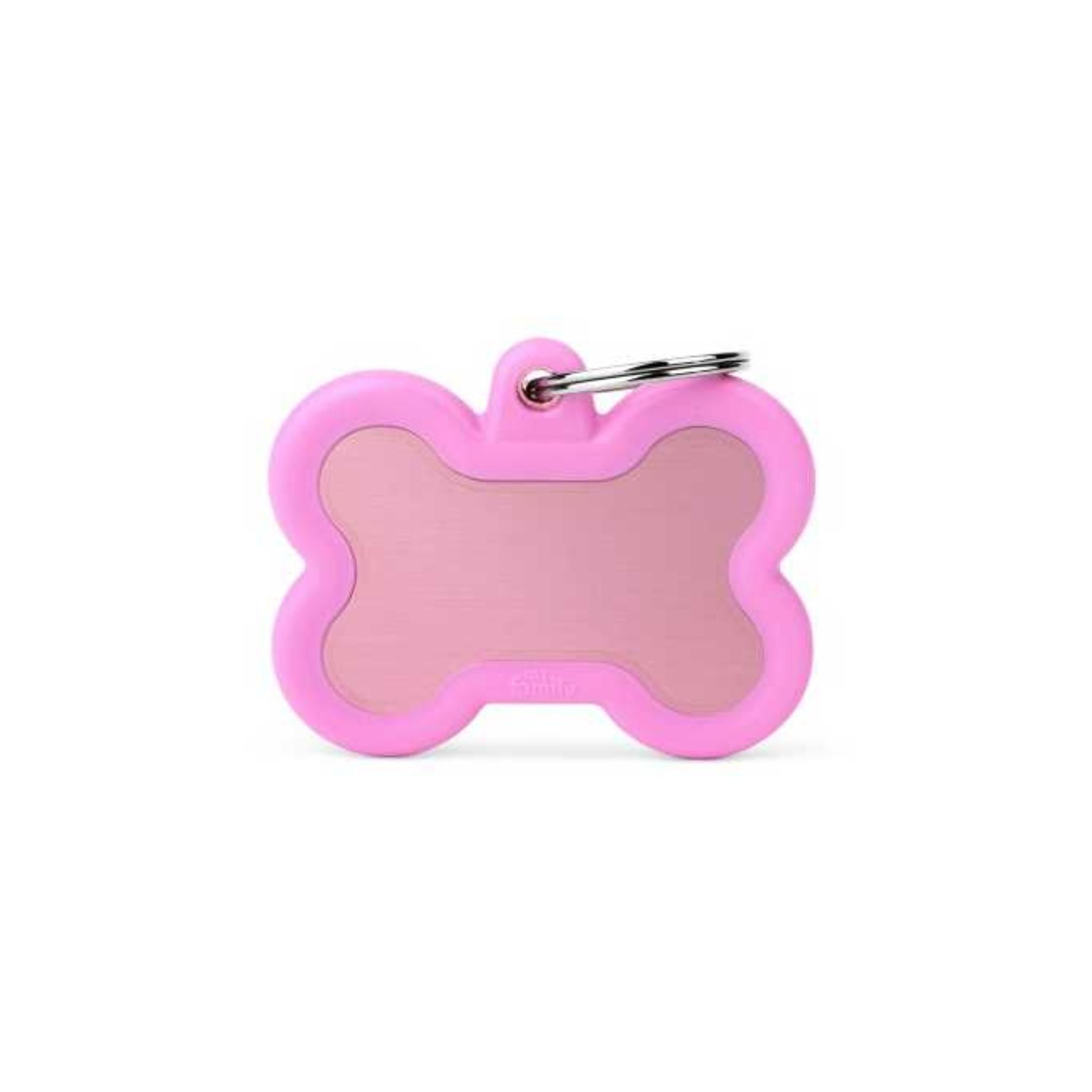 My Family Pink Aluminum Rubber Bone Dog Id Tag - Pink