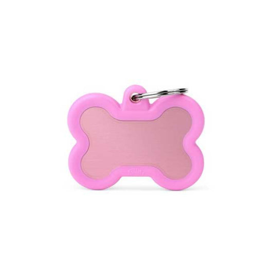 My Family Pink Aluminum Rubber Bone Dog Id Tag - Pink