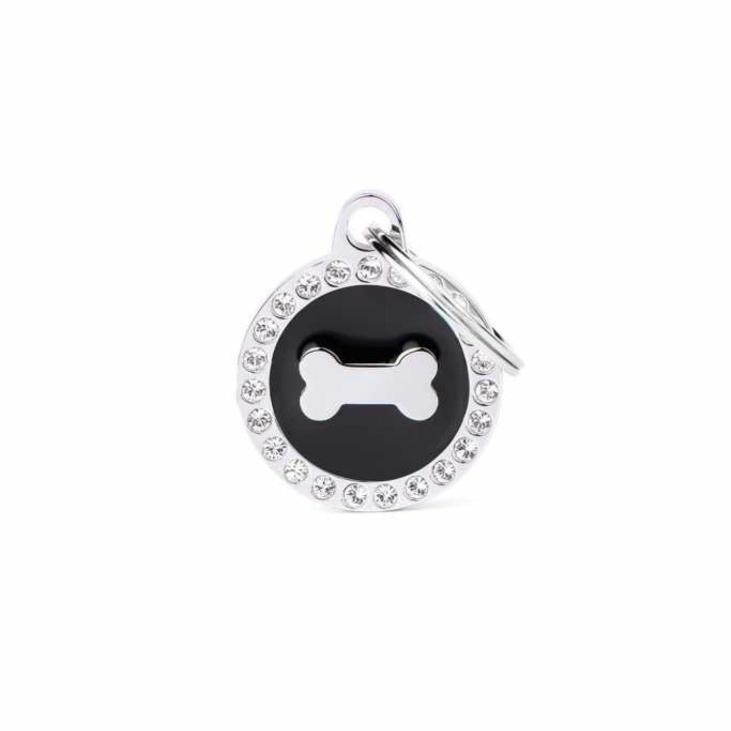 My Family Small Black Circle Bone Glam Pet ID Tag