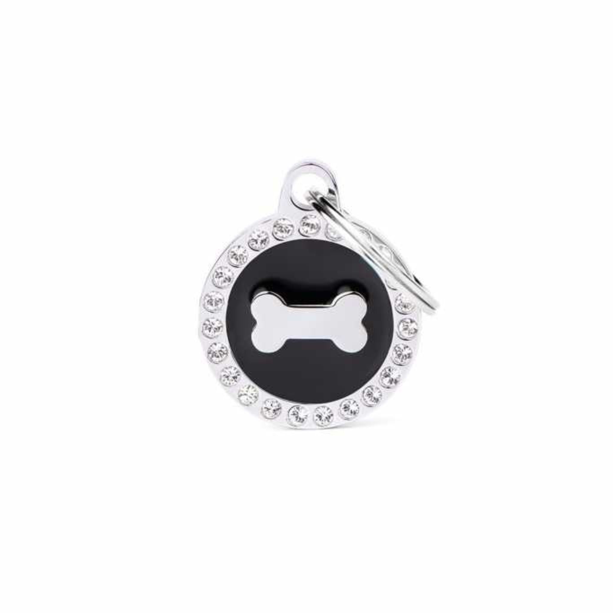 My Family Small Black Circle Bone Glam Pet ID Tag