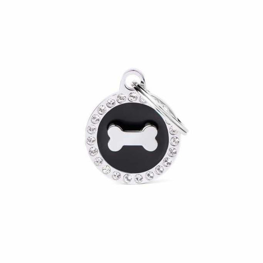 My Family Small Black Circle Bone Glam Pet ID Tag