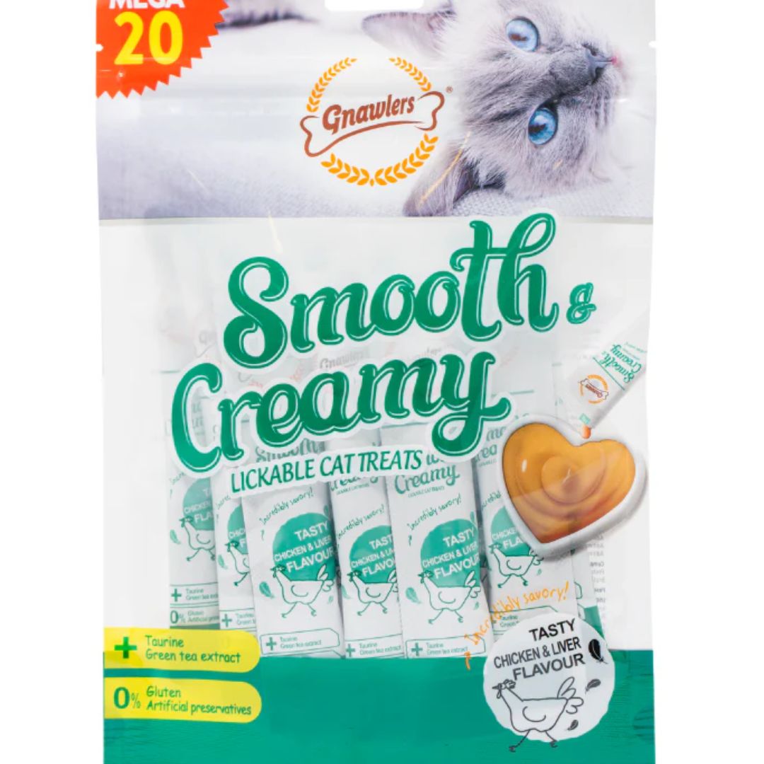 Gnawlers Smooth & Creamy Cat Treats – Chicken & Liver (20x15g)