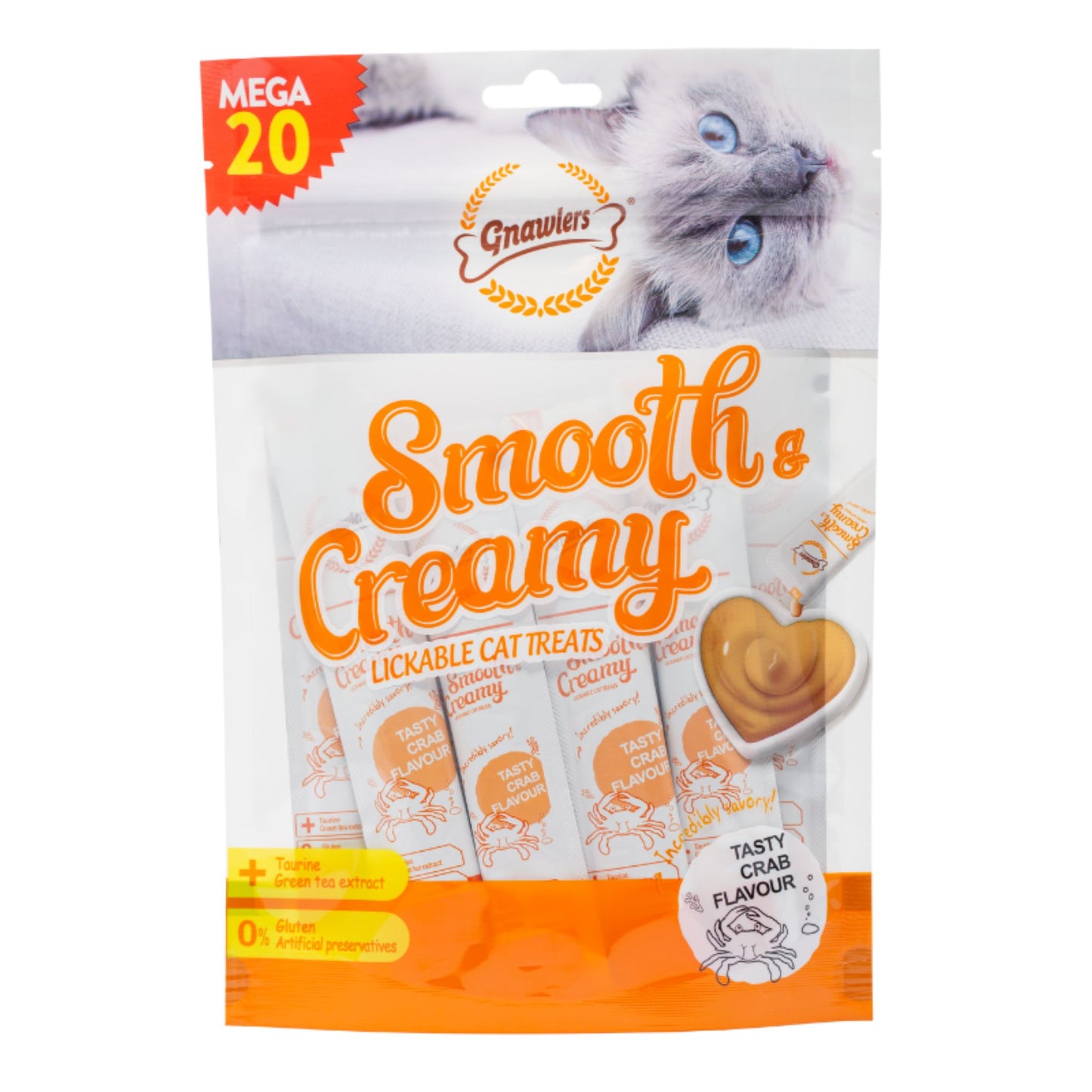 Gnawlers Smooth & Creamy Lickable Cat Treats Crab Flavour - 20pcs/15g